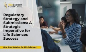 Life sciences team working on regulatory submission documents