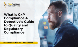 Life sciences quality assurance professional reviewing GMP compliance documentation