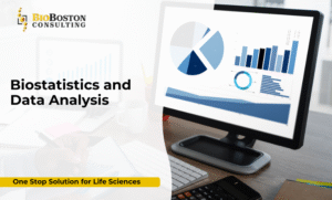 Biostatistics consultants analyzing clinical trial data"