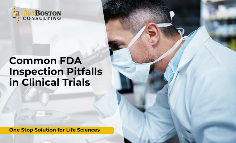 Biotech team reviewing clinical trial compliance documents