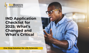 Biotech team preparing IND application for FDA submission in 2025