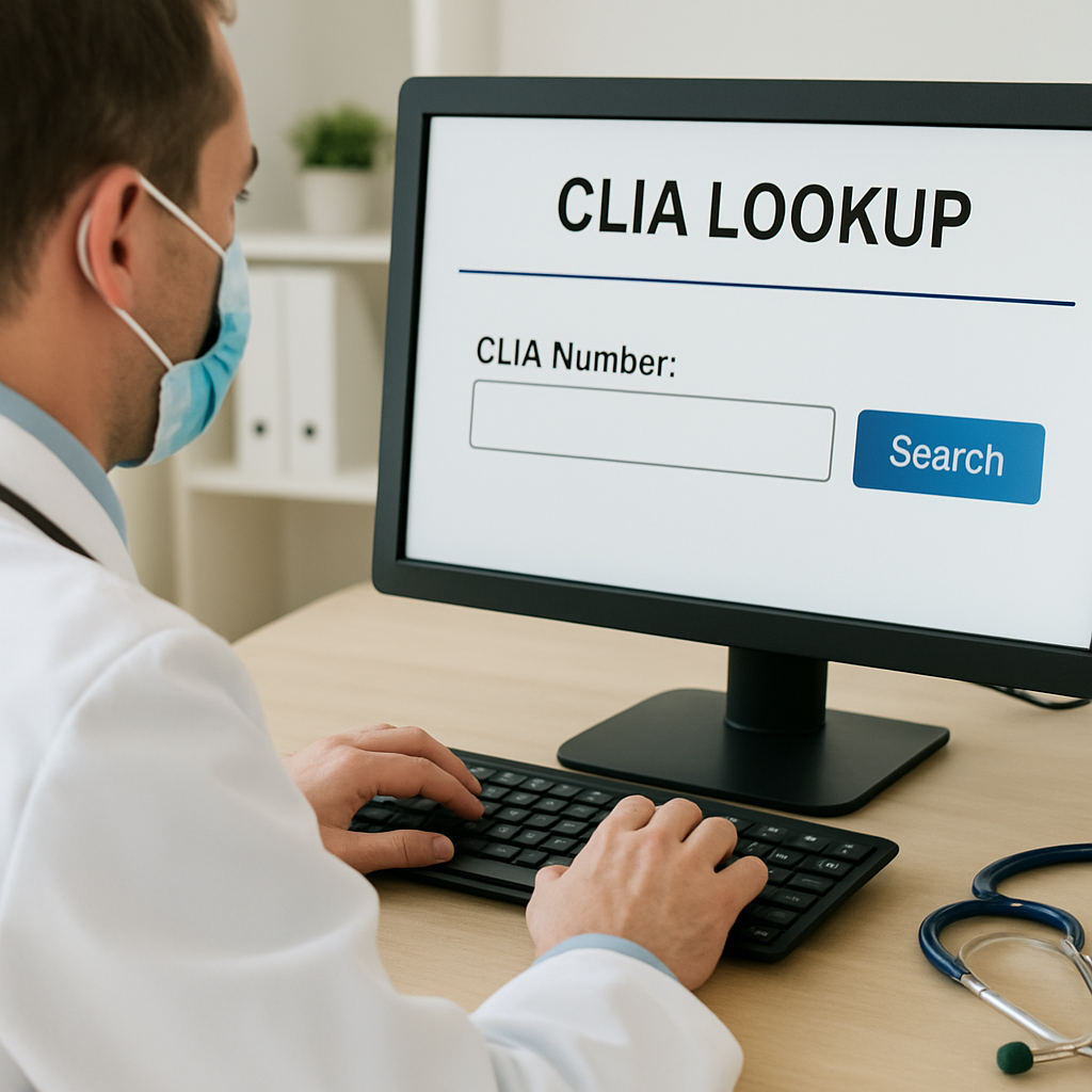 CLIA Lookup tool showing certified clinical laboratory information and compliance details